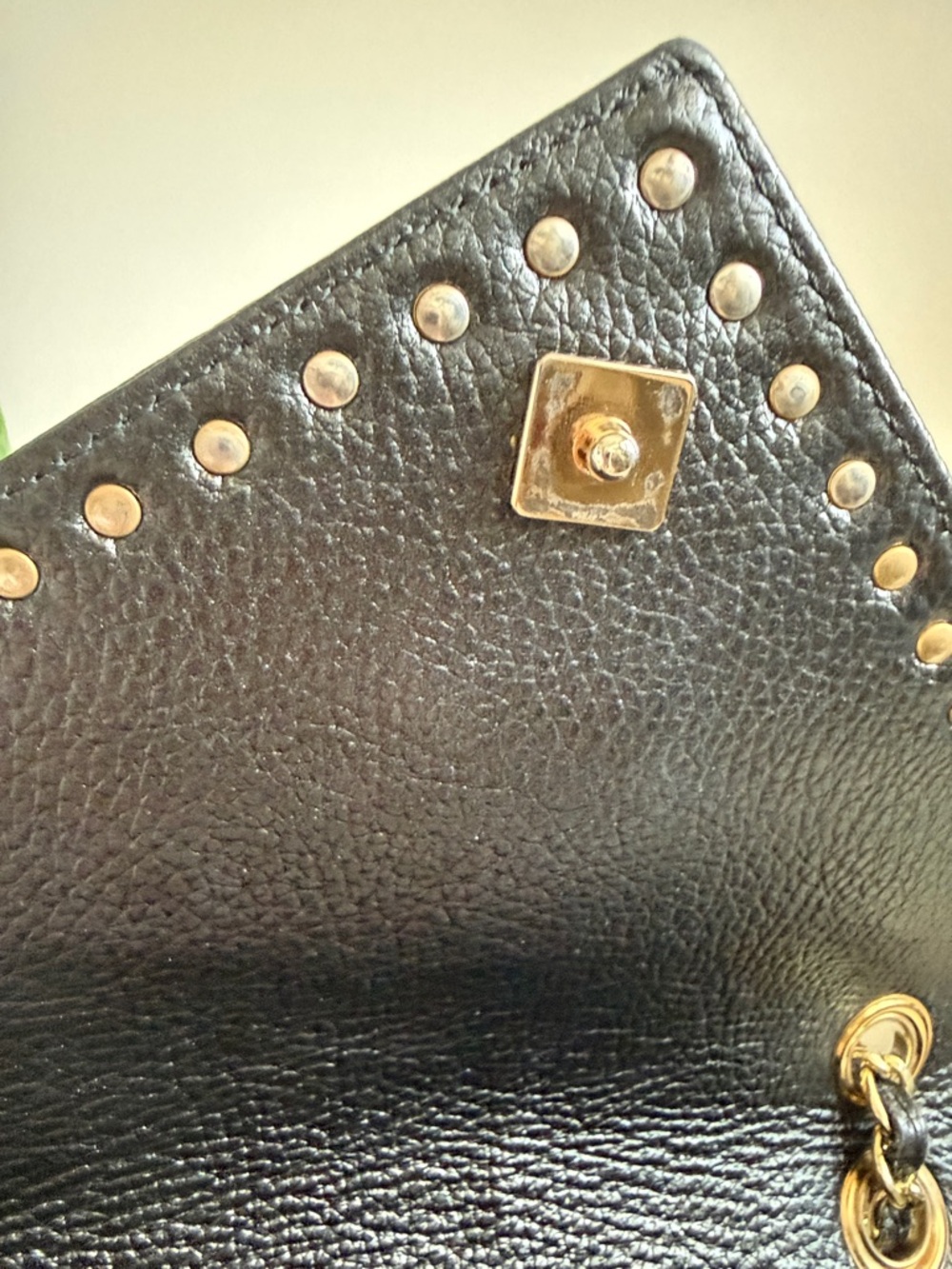 Valentino Black Pebbled Leather Stud-Trim Shoulder Bag with Gold Chain - Picture 13 of 13